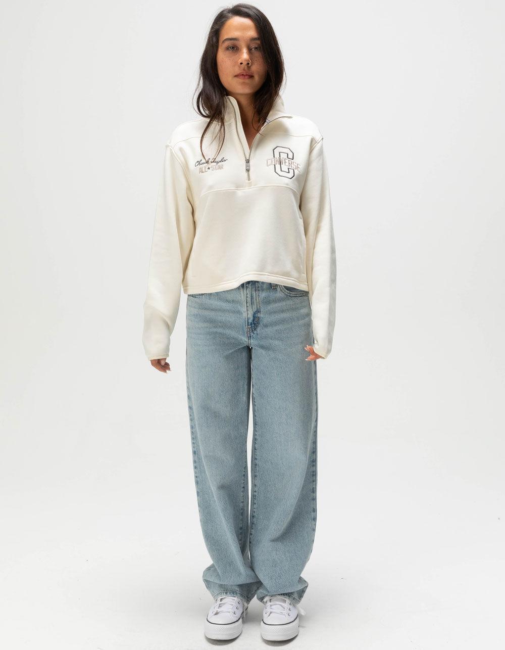 CONVERSE Retro Half-Zip Womens Popover Sweatshirt - OFF WHITE Product Image