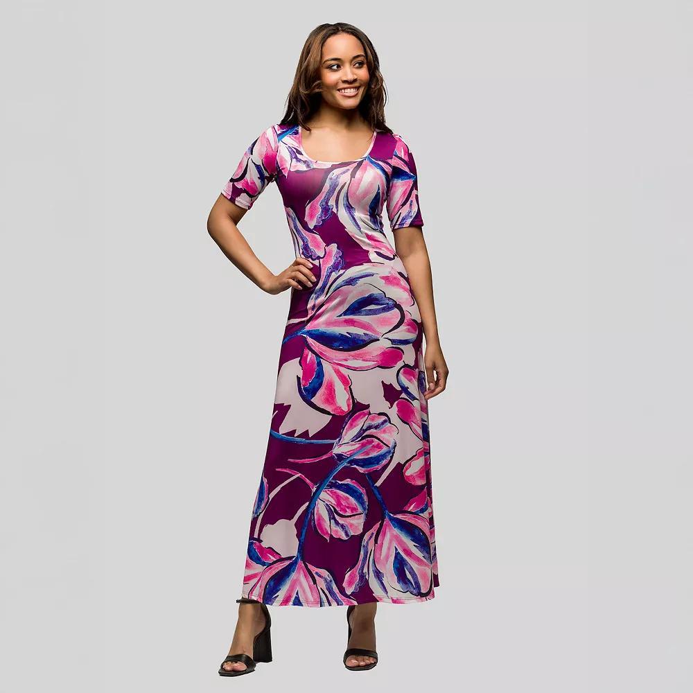 Women's 24Seven Comfort Apparel Elbow Sleeve Casual A Line Maxi Dress, Size: Large, Pink Team Product Image