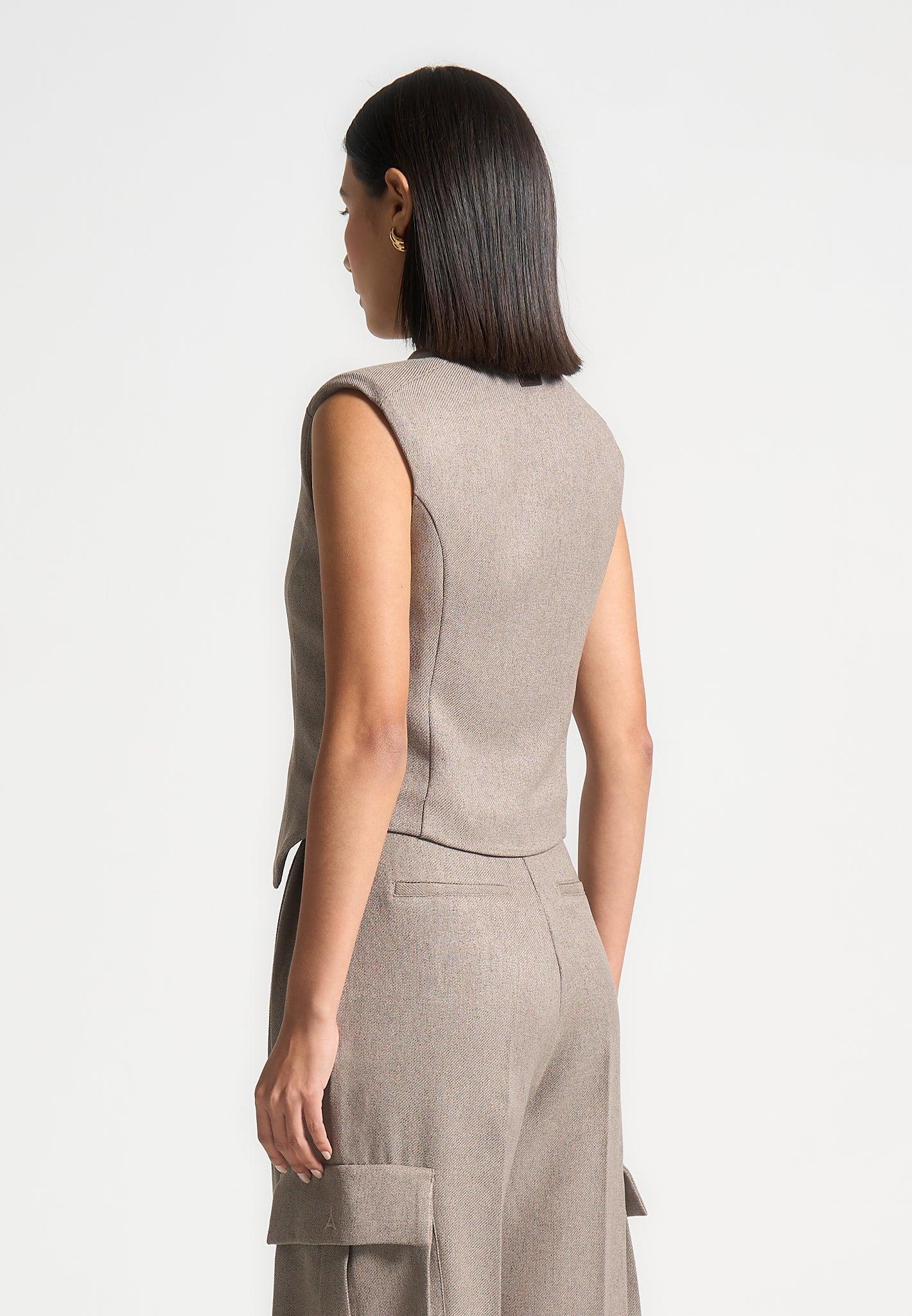 Textured Tailored Wrap Waistcoat - Taupe Female Product Image