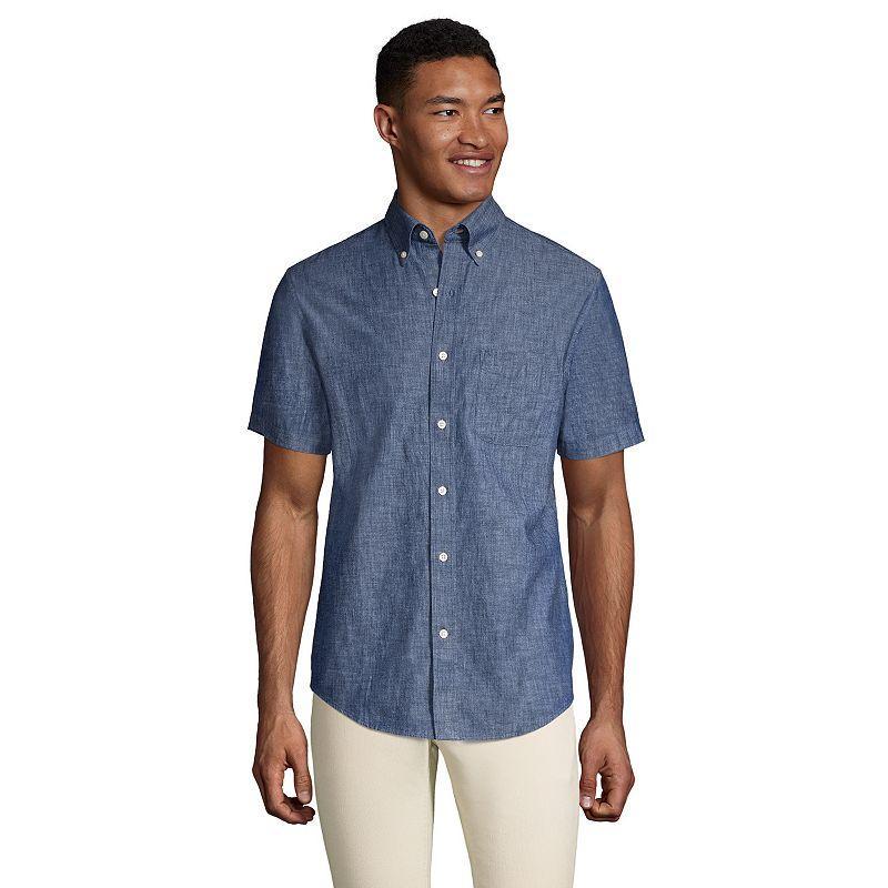 Men's Lands' End Traditional-Fit Chambray Button-Down Shirt, Size: XL, Dark Blue Product Image