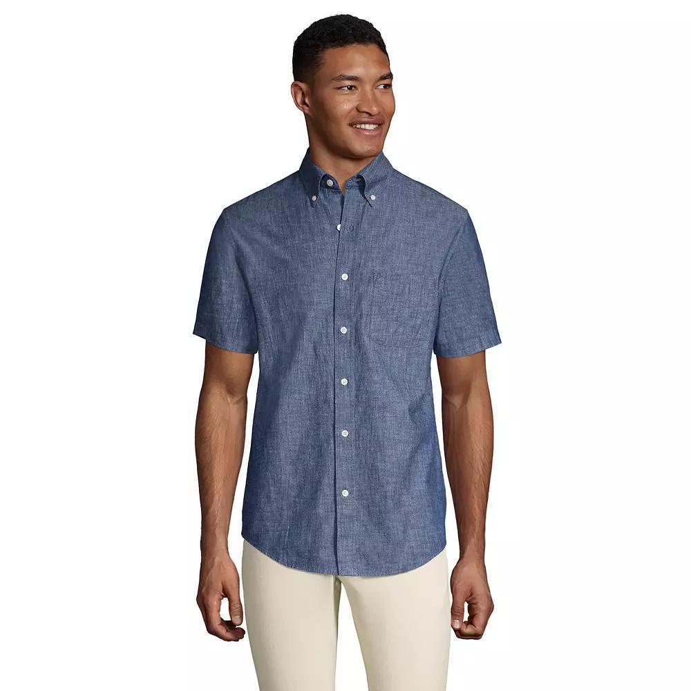 Men's Lands' End Traditional-Fit Chambray Button-Down Shirt, Size: XL, Dark Blue Product Image