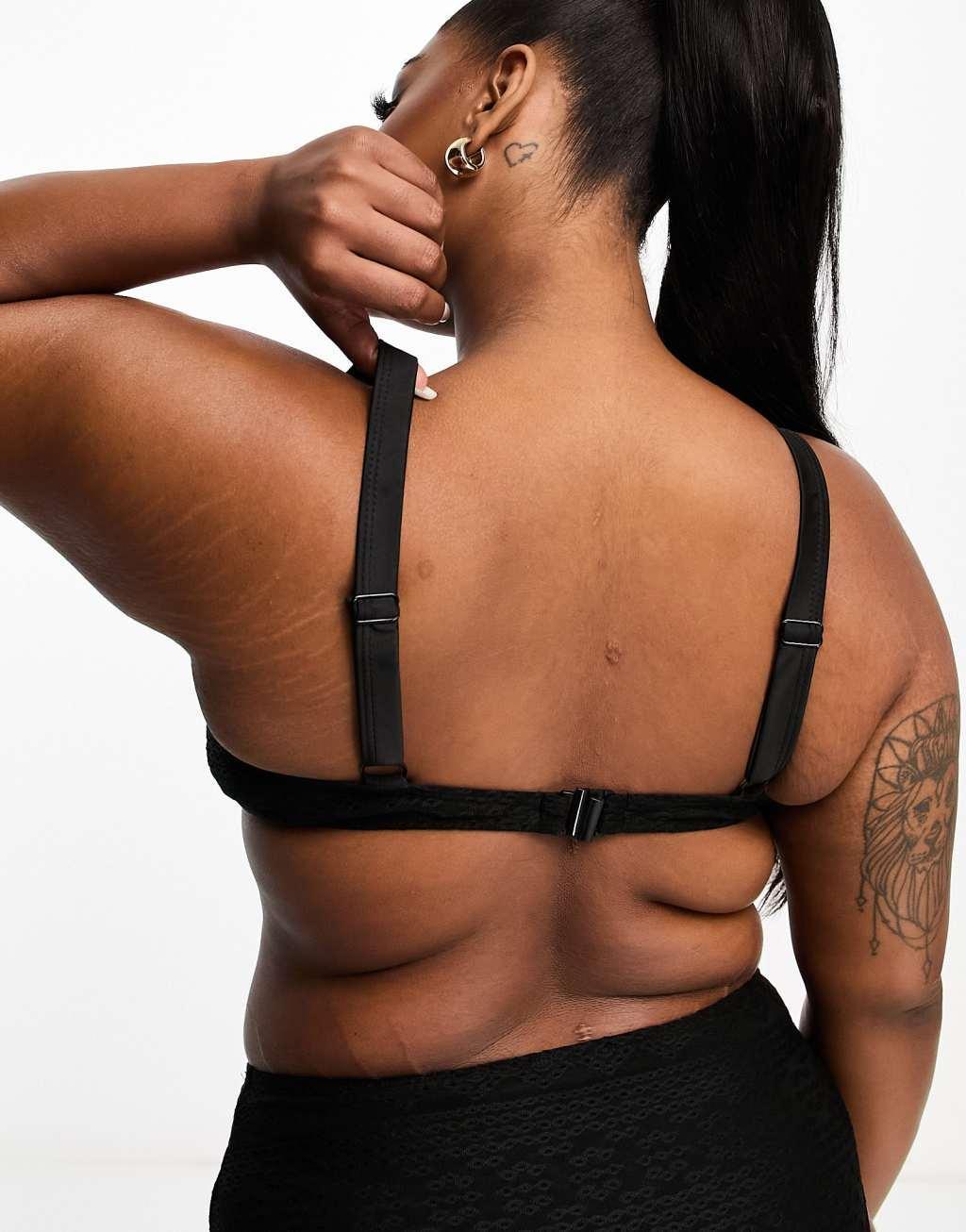 Reclaimed Vintage Plus bikini top in black eyelet  Product Image