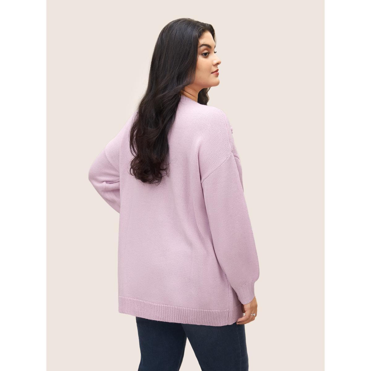Plus Size Stereo Flower Design Drop Shoulder Pullover Lilac Women Elegant Long Sleeve Round Neck Everyday Pullovers BloomChic 22-24/3X Product Image