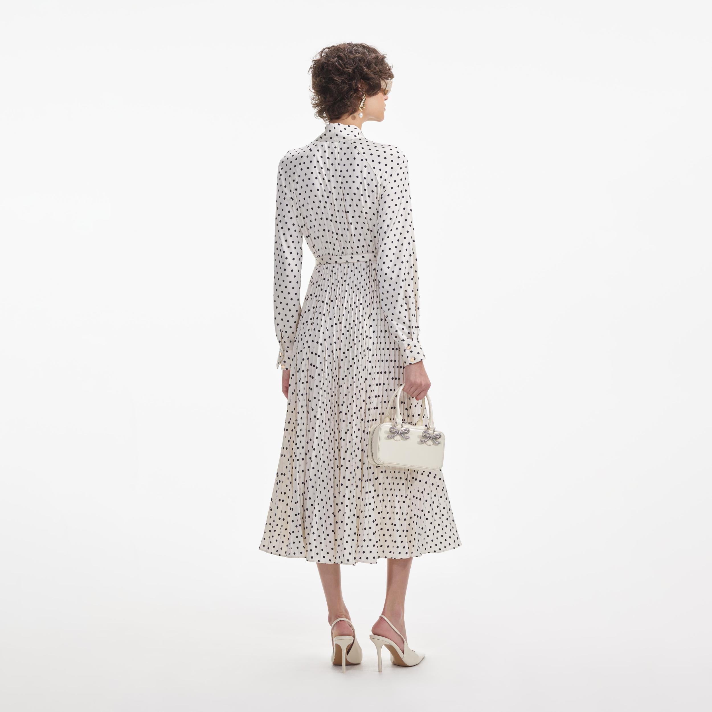 Cream Polka Dot Satin Midi Dress Product Image