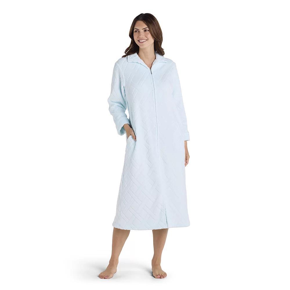 Petite Miss Elaine Essentials French Fleece Long Zip Robe, Women's, Size: Small Petite, Green Product Image