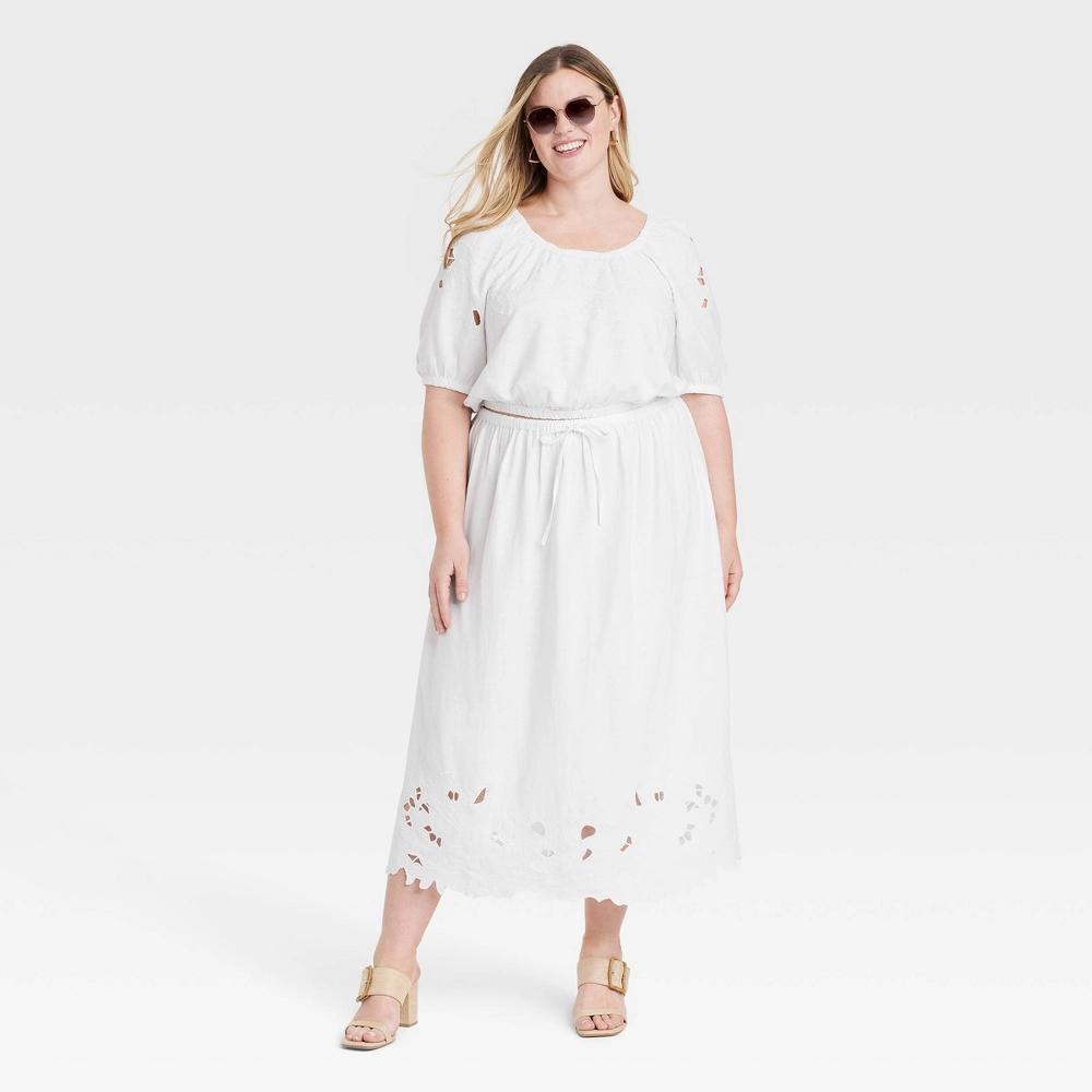 Womens Openwork A-Line Maxi Skirt - Universal Thread White 2X Product Image