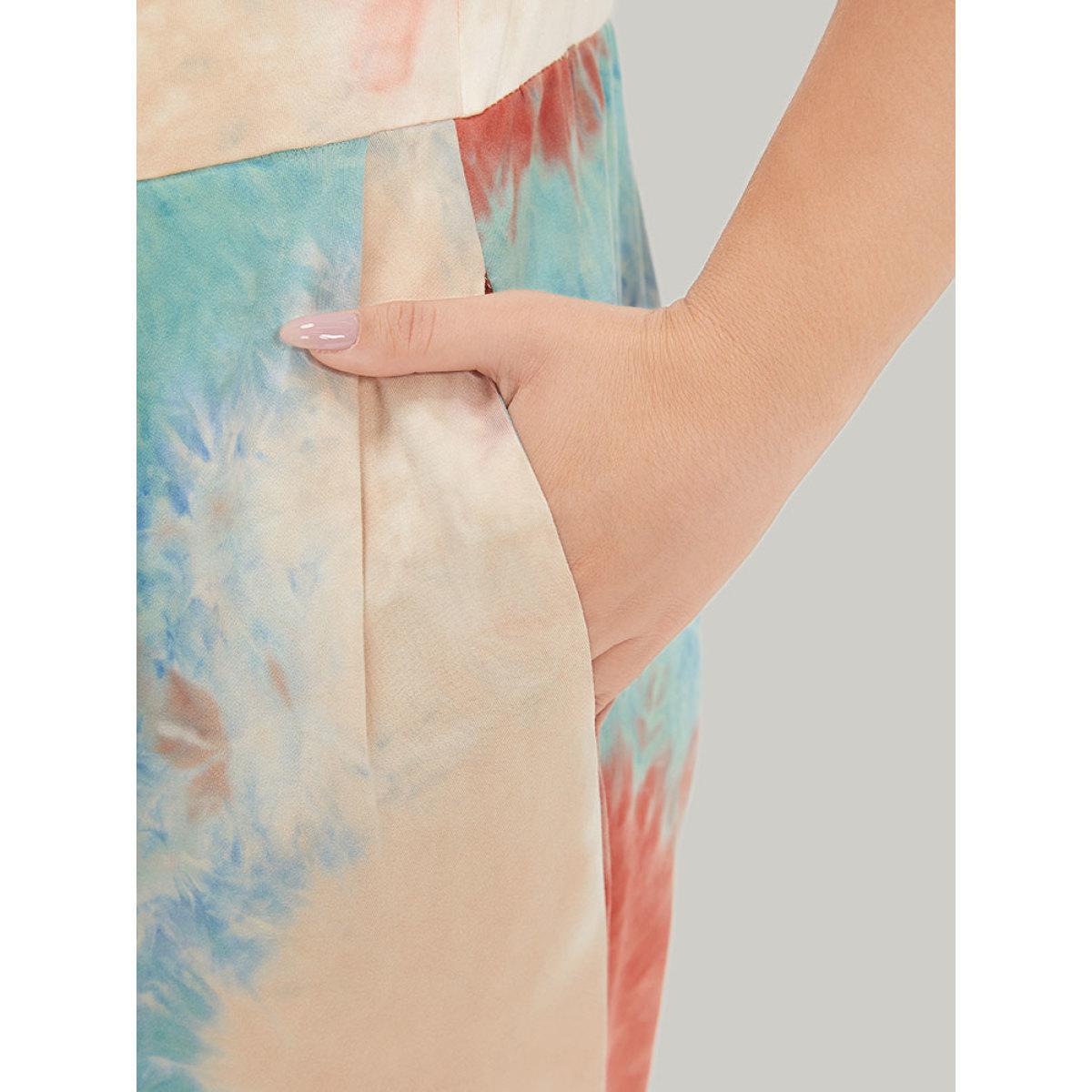 Plus Size Multicolor Tie Dye Pocket Button Adjustable Straps Jumpsuit Women Casual Sleeveless Spaghetti Strap Dailywear Loose Jumpsuits BloomChic 28/5X Product Image