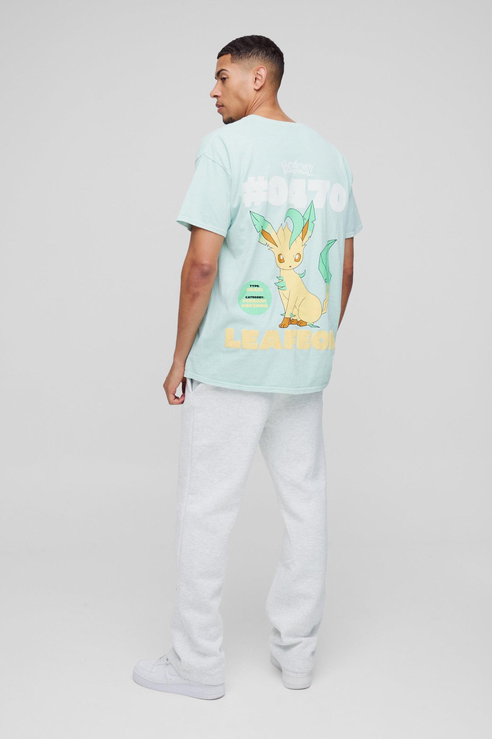 Oversized Leafeon Pokemon Graphic License Washed T-Shirt | boohooMAN USA Product Image
