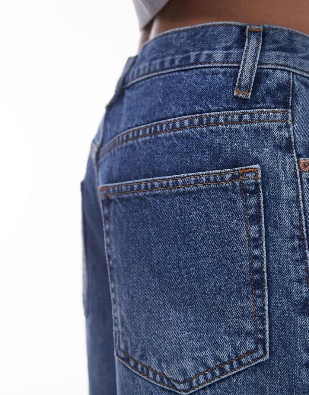Topshop denim loose jorts in mid blue Product Image