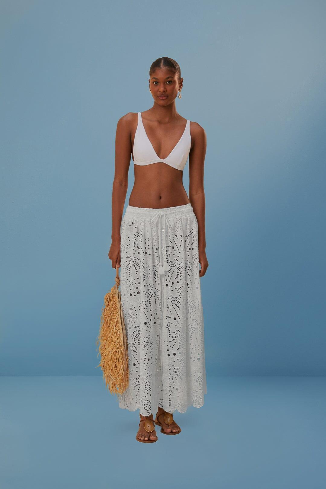 White Eyelet Maxi Skirt, WHITE / XS Product Image