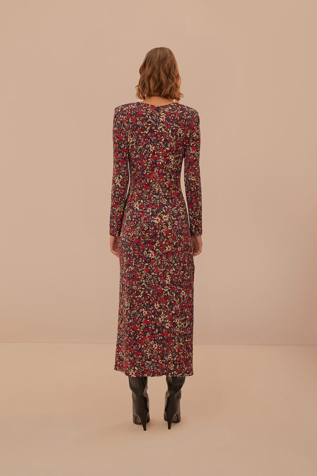 Purple Chelsea Garden Flowers Knot Maxi Dress, CHELSEA GARDEN PURPLE / L Product Image