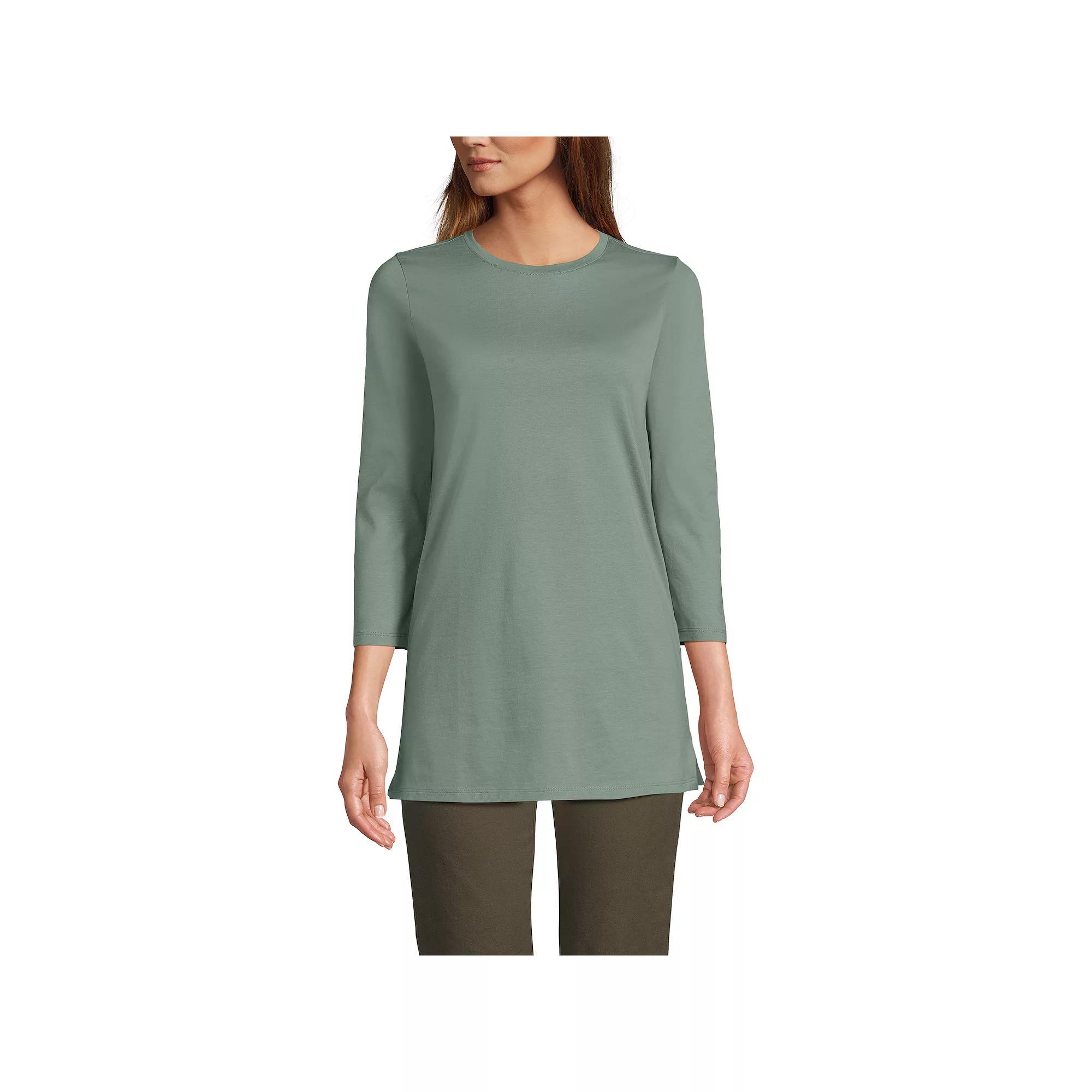 Petite Lands' End 3/4-Sleeve Supima Cotton Crewneck Tunic, Women's, Size: Medium Petite, Lily  Green Product Image