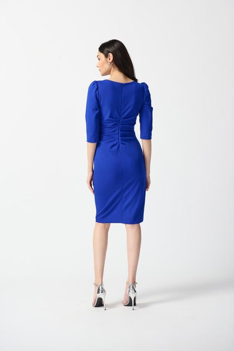 Scuba Crepe Boat Neckline Sheath Dress- Royal Sapphire Product Image