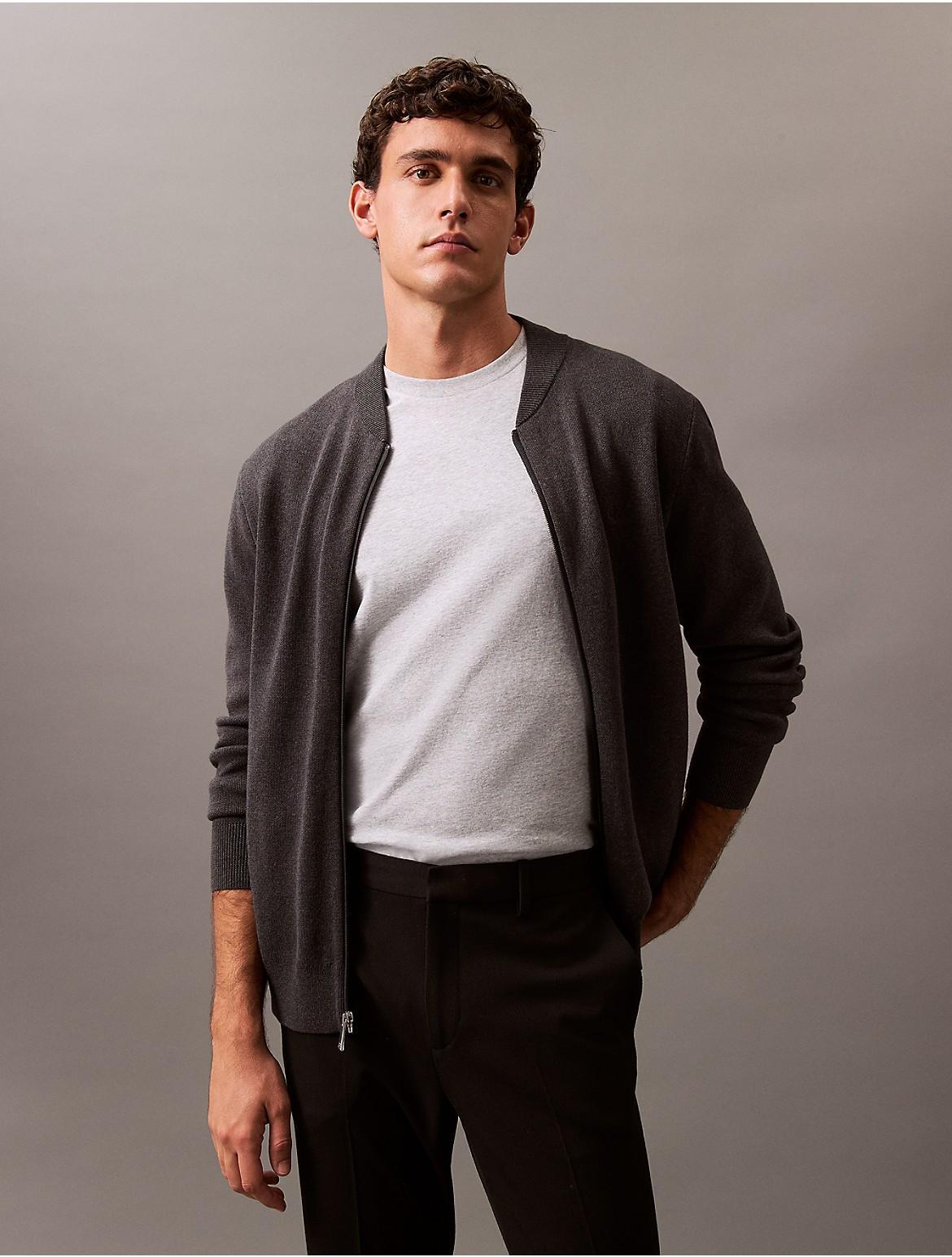 Calvin Klein Men's Smooth Cotton Sweater Bomber Jacket - Blue - XS Product Image