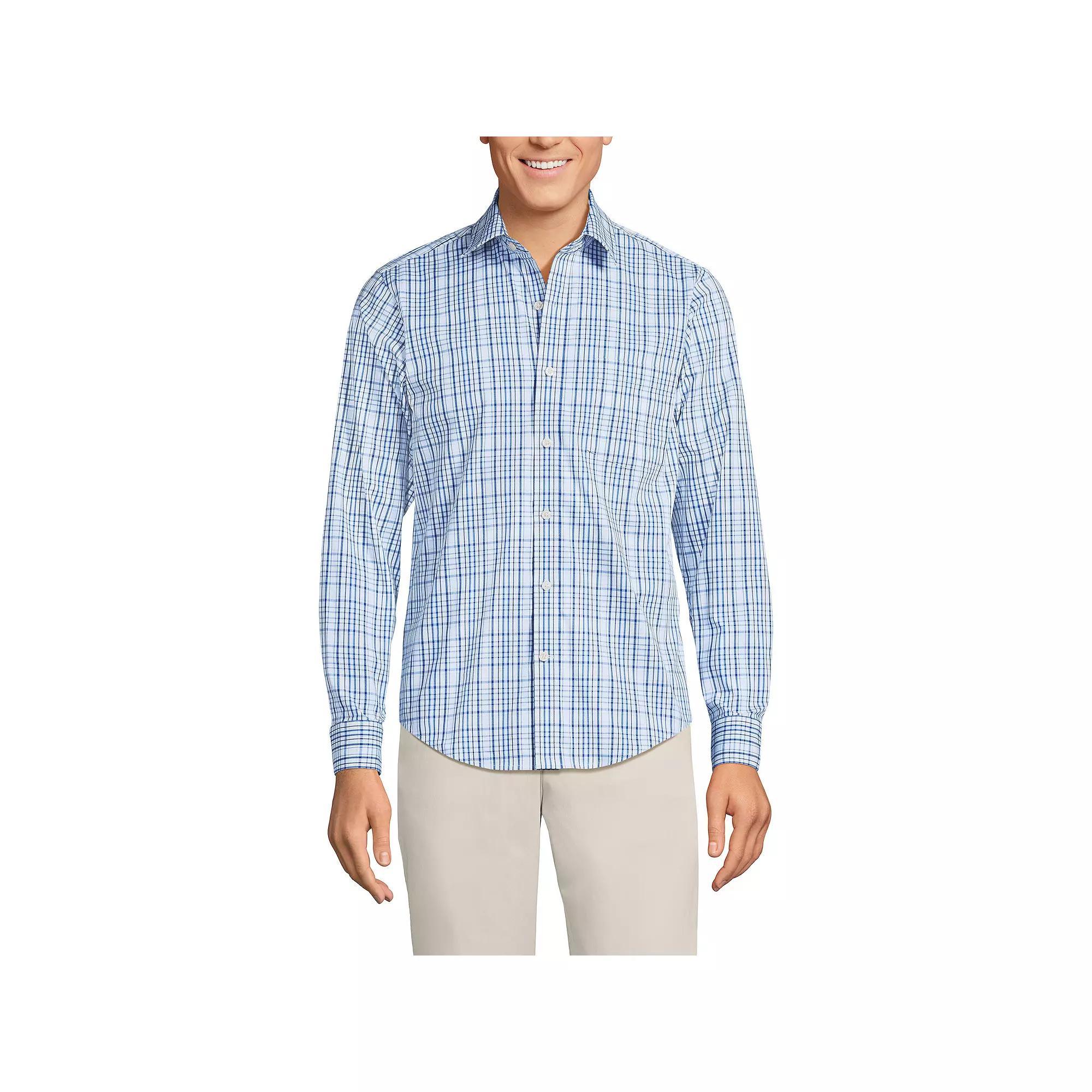Men's Lands' End Traditional Fit Travel Button-Down Shirt, Size: XXL, Blue Fine Stripe Product Image