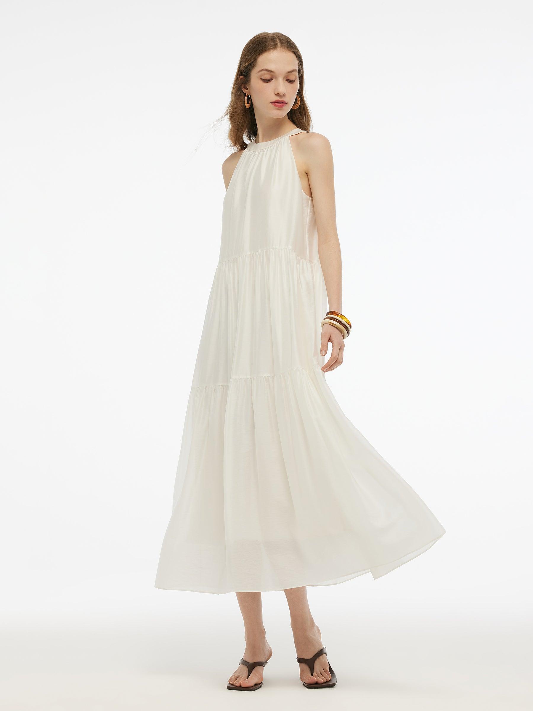 Tencel Halter Maxi Dress With Detachable Flower Product Image