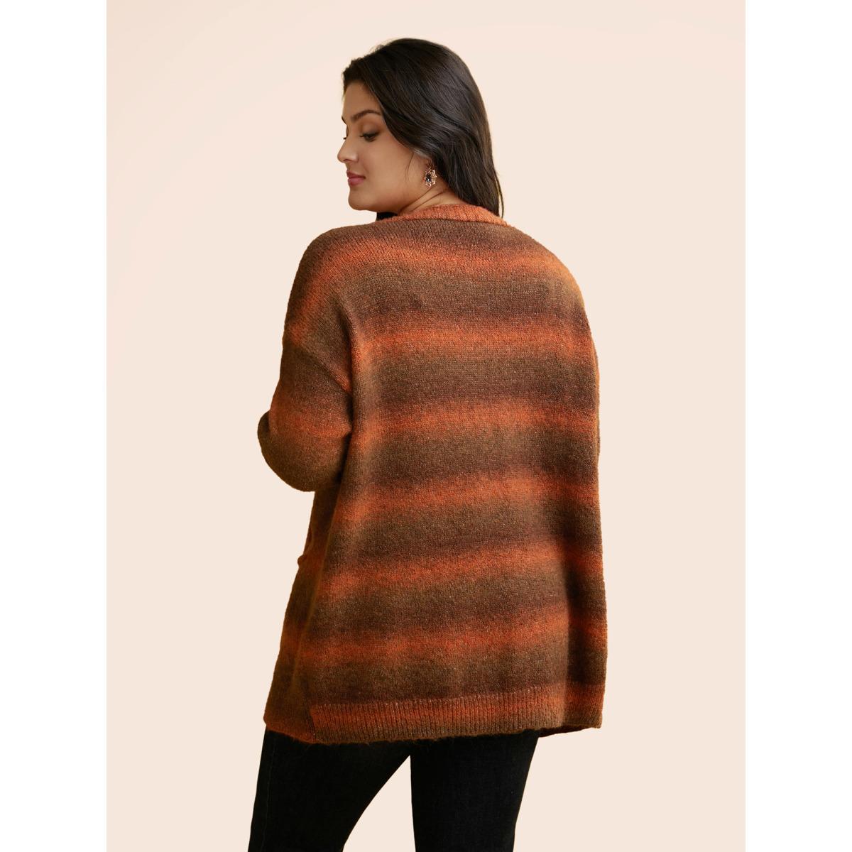 Plus Size Gradient Dye Design Pockets Cardigan Yellowishbrown Women Basics Loose Long Sleeve Everyday Cardigans BloomChic 26/4X Product Image