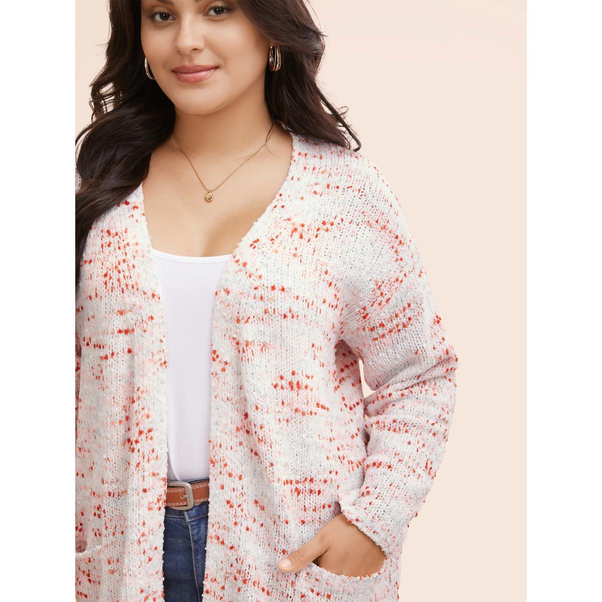 Plus Size Heather Drop Shoulder Pocket Cardigan Originalwhite Women Casual Loose Long Sleeve Everyday Cardigans BloomChic 26/4X Product Image
