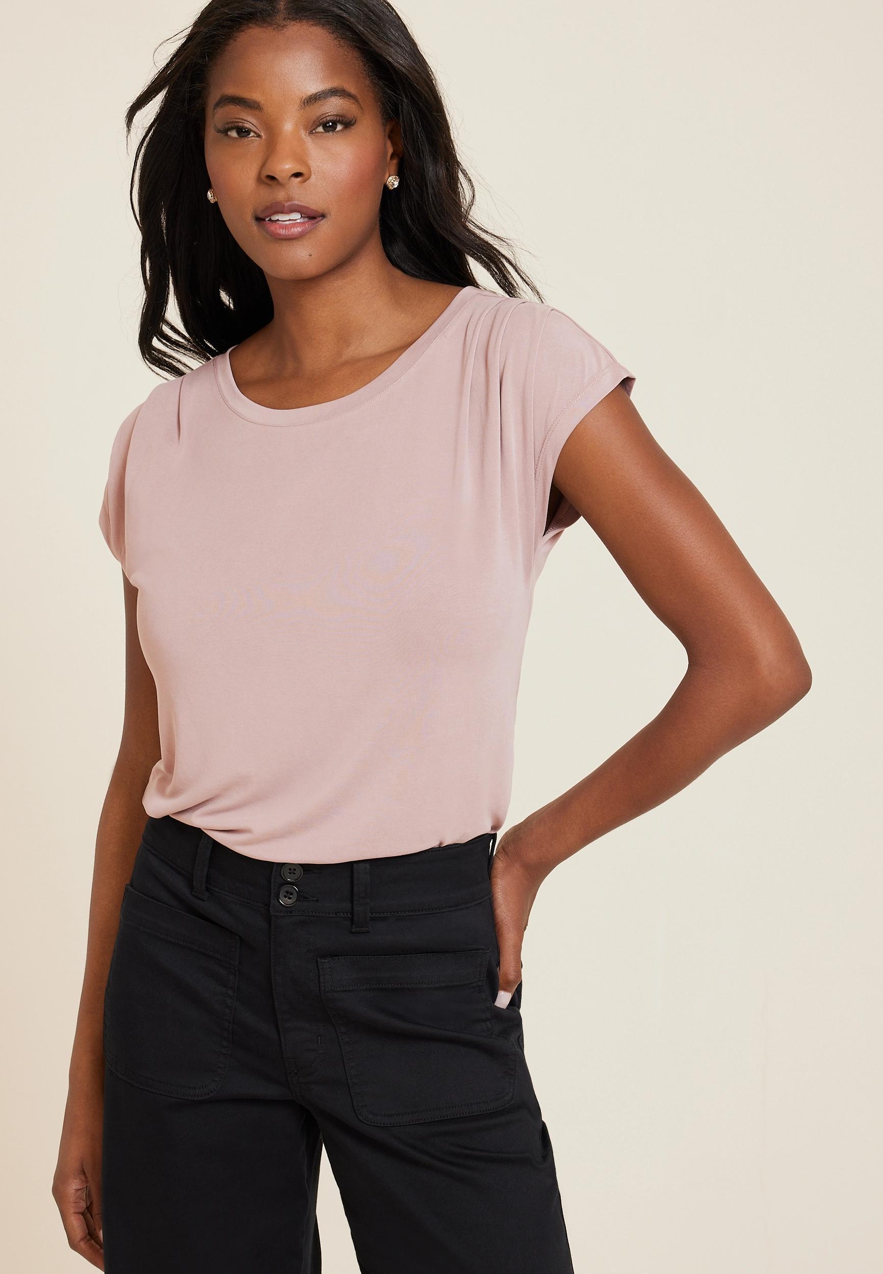 Maurices Womens X Small Size 24/7 Pleated Fairhaven Sandwash Tee Brown Product Image