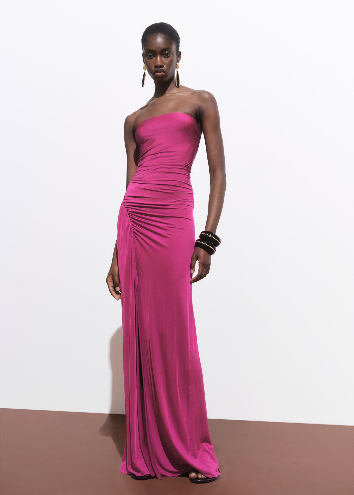 Draped strapless dress - Women | MANGO USA Product Image