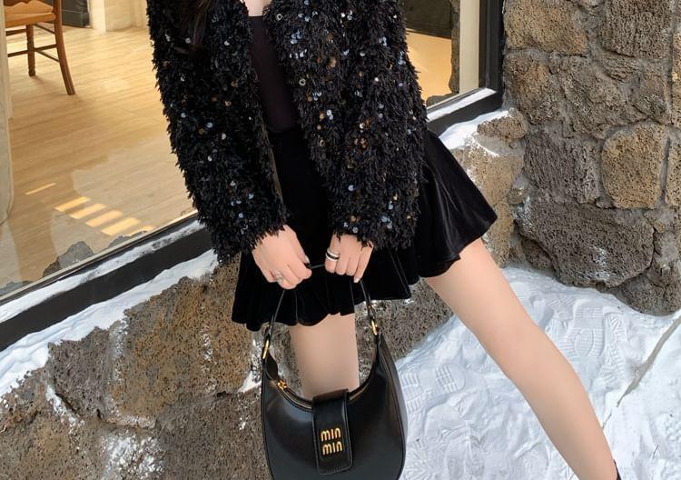 V-Neck Sequin Fluffy Jacket Product Image