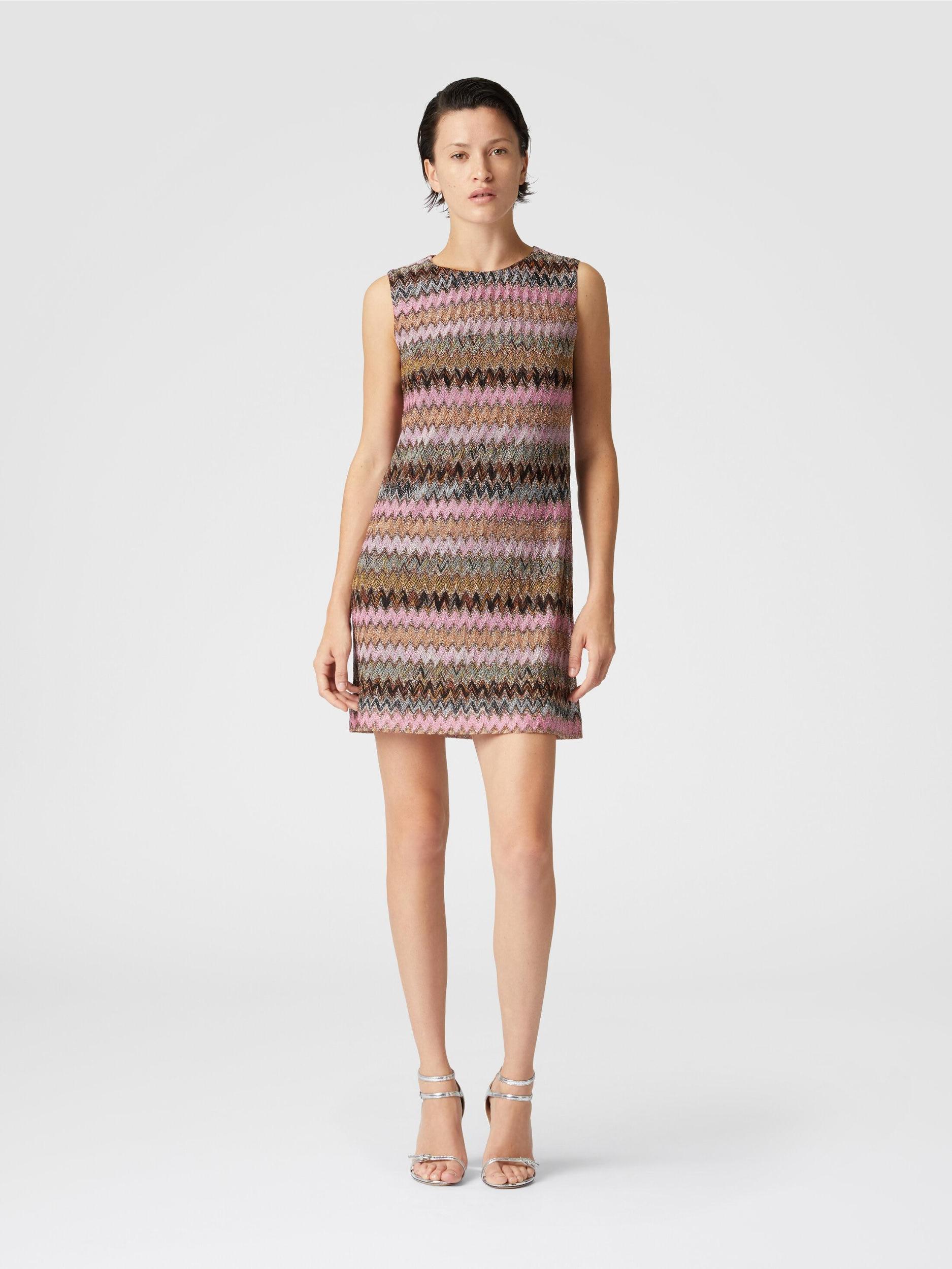 Sleeveless mini-dress in zig zag lamé viscose Product Image