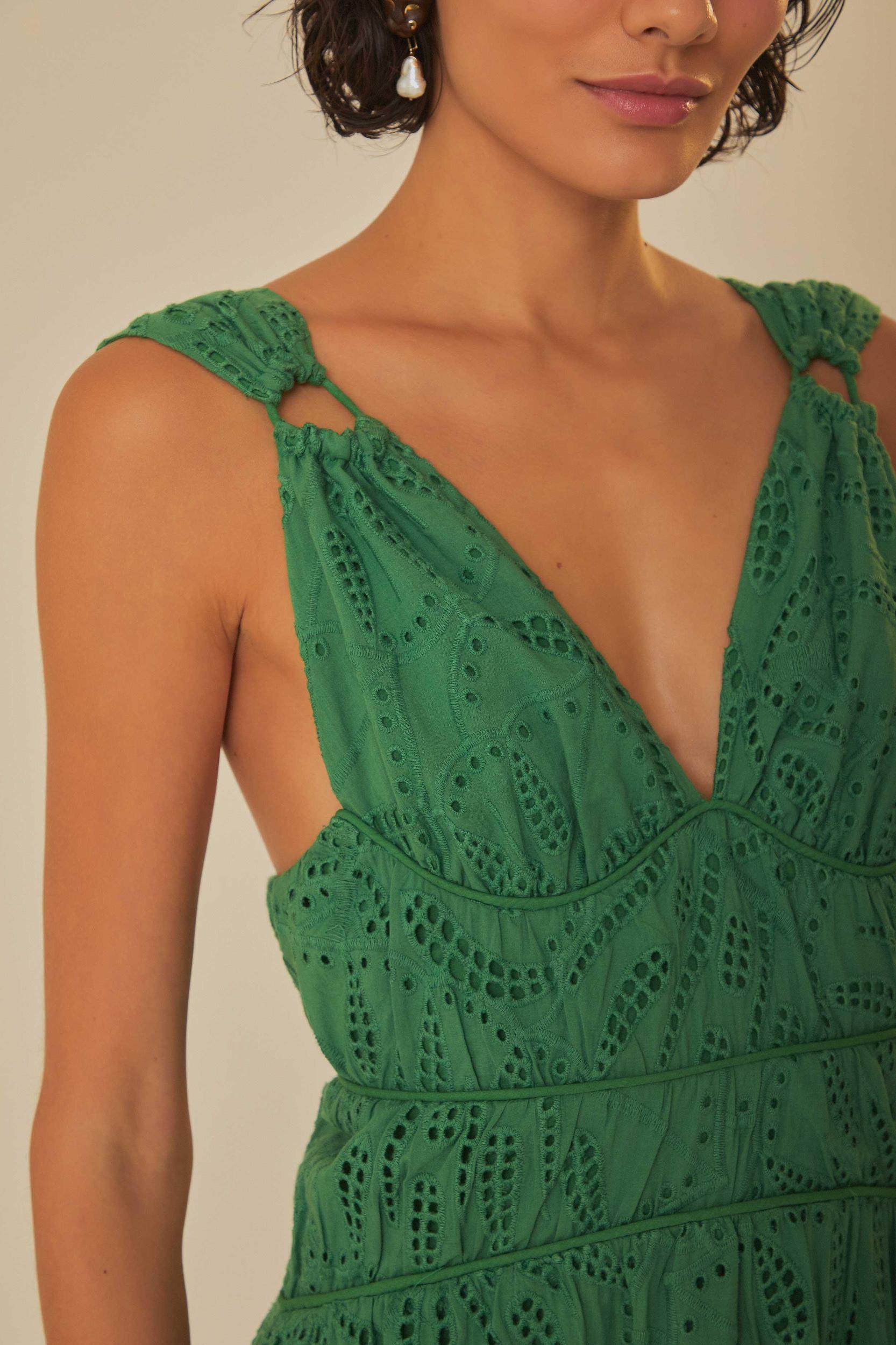 Green Monstera Corset Eyelet Maxi Dress Product Image
