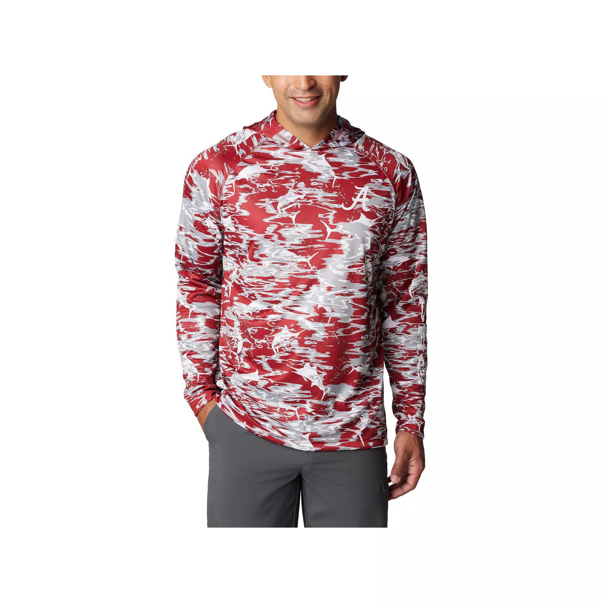 Men's Columbia  Crimson Alabama Crimson Tide PFG Terminal Tackle Omni-Shade Rippled Long Sleeve Hooded T-Shirt, Size: Medium, Red Product Image