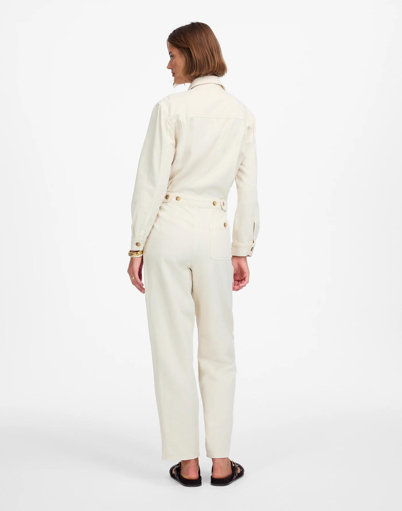 Denim Pleated Barrel-Leg Jumpsuit in Vintage Canvas Product Image