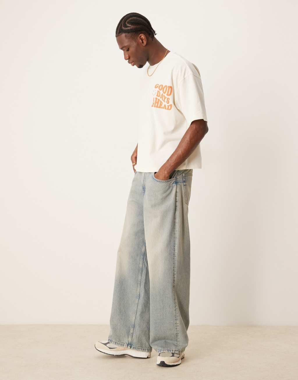 ASOS DESIGN oversized boxy t-shirt with back print in off white Product Image