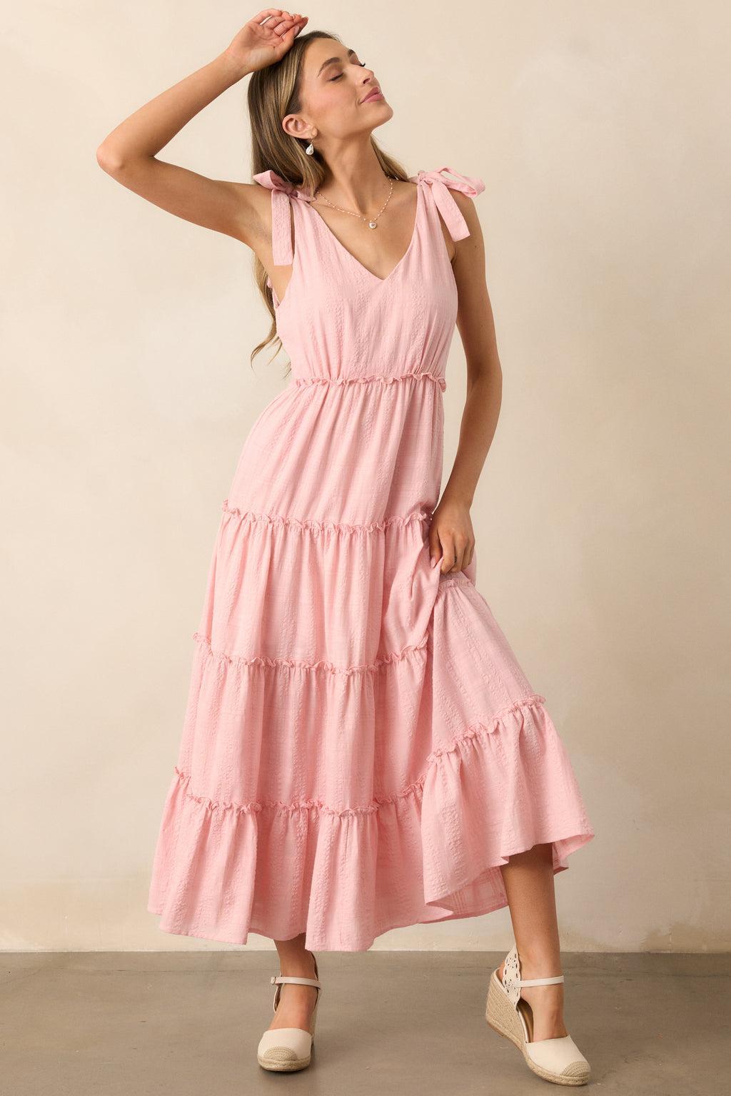 Half Past Sunset Rose Pink Cotton Tiered Maxi Dress Product Image