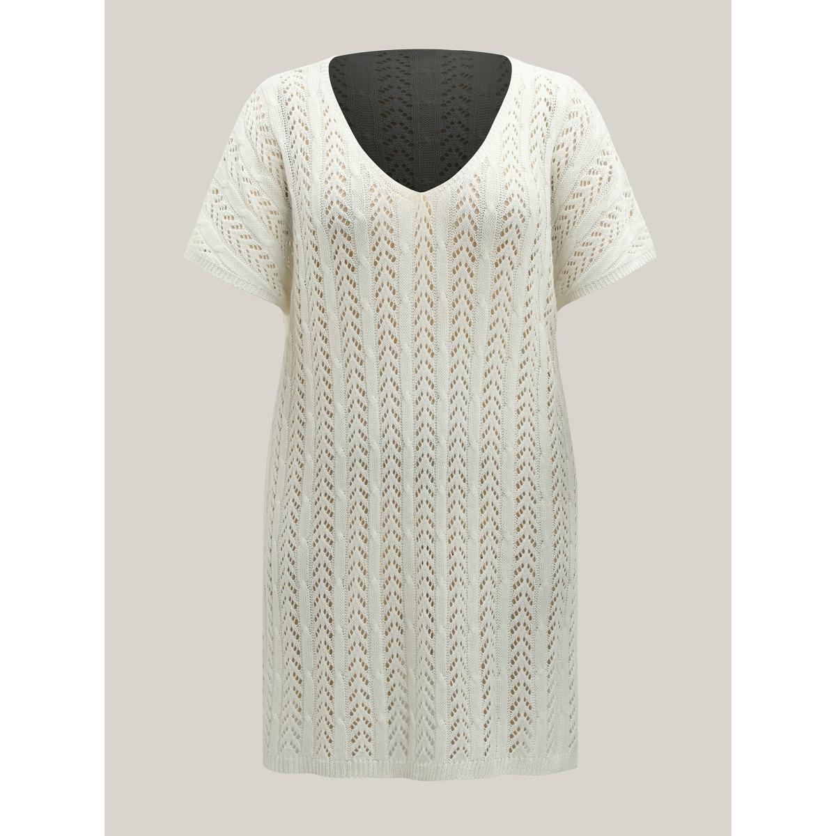 Plus Size Cut Out Textured Side Slit Swim Cover-Up Women's Swimwear Ivory Beach Loose Texture Curve Swim Cover Ups BloomChic 18-20/2X Product Image