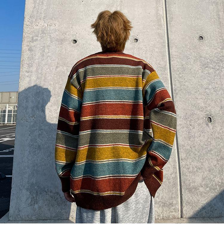 V-Neck Striped Cardigan Product Image