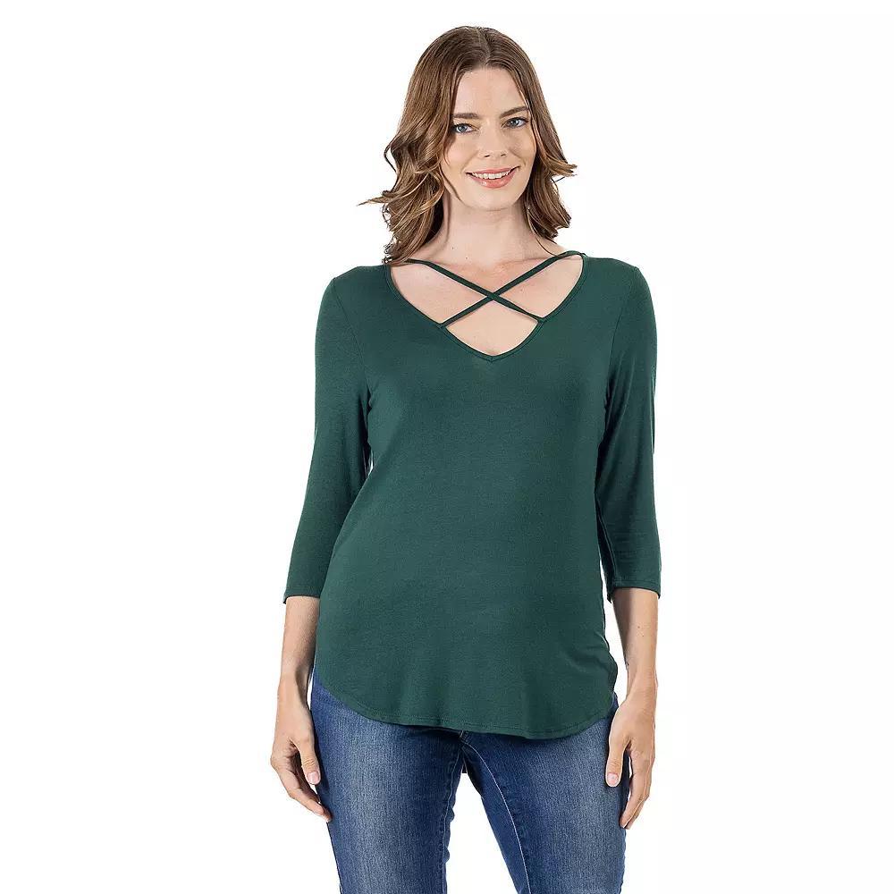 Women's 24Seven Comfort Apparel Criss Cross Round Hemline Tunic Top, Size: Medium, Black Product Image