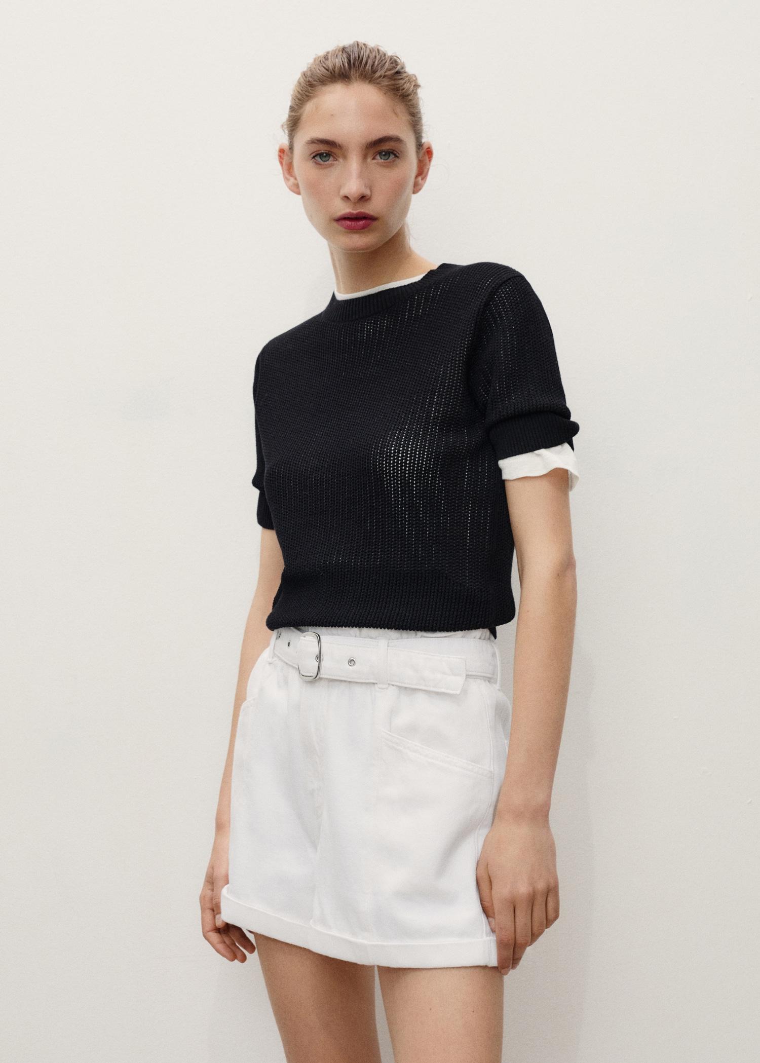 Paperbag shorts with rolled hem and belt - Women | MANGO USA Product Image