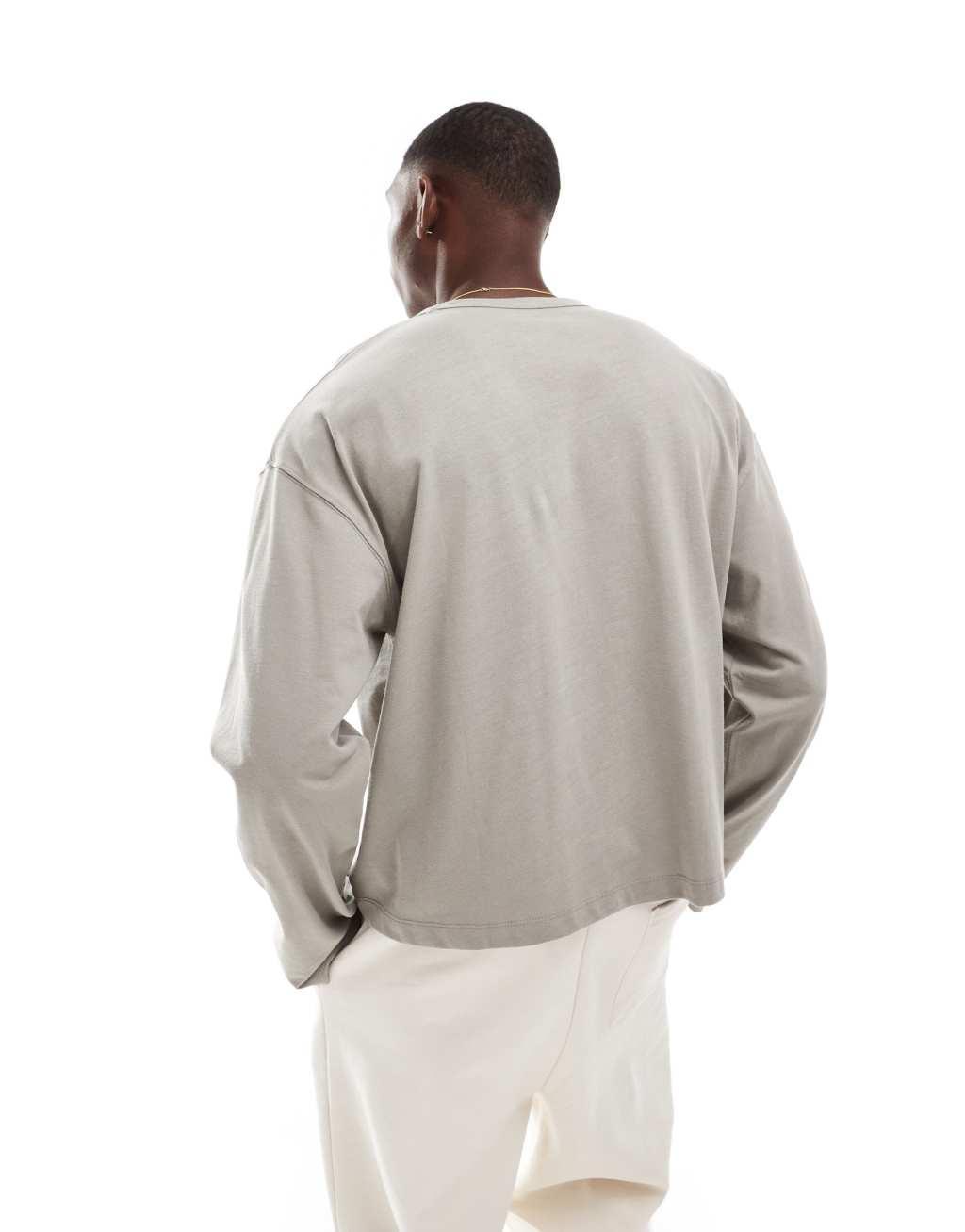 ASOS DESIGN essential heavyweight oversized boxy long sleeve t-shirt 240gsm in khaki Product Image