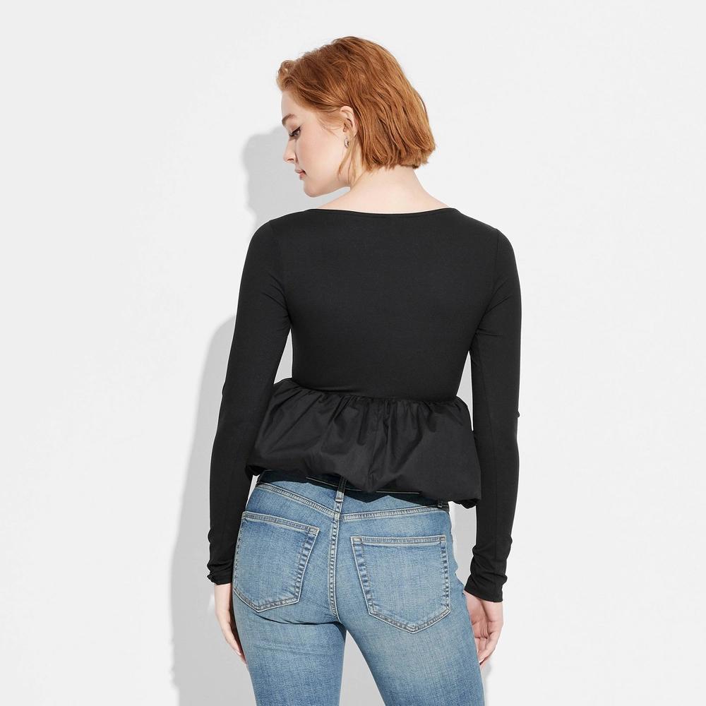 Women's Long Sleeve Square Neck Bubble Top - Wild Fable™ Product Image