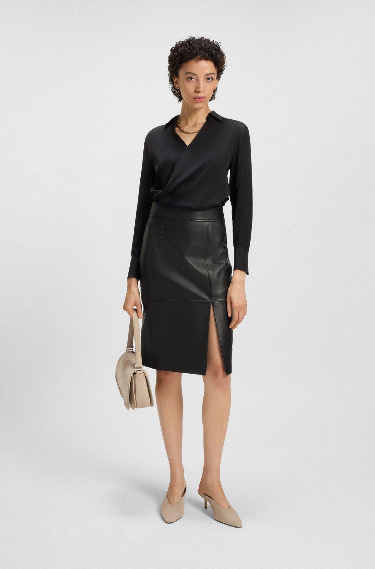 Slim-fit pencil skirt in grained leather Product Image