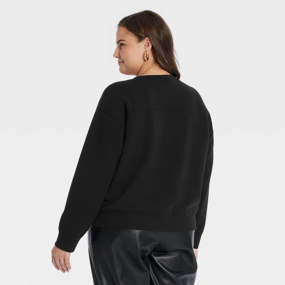 Women's Sandwash Pullover Sweatshirt - A New Day™ Black XXL: Heavyweight Doubleknit, Crew Neck, Long Sleeve Product Image