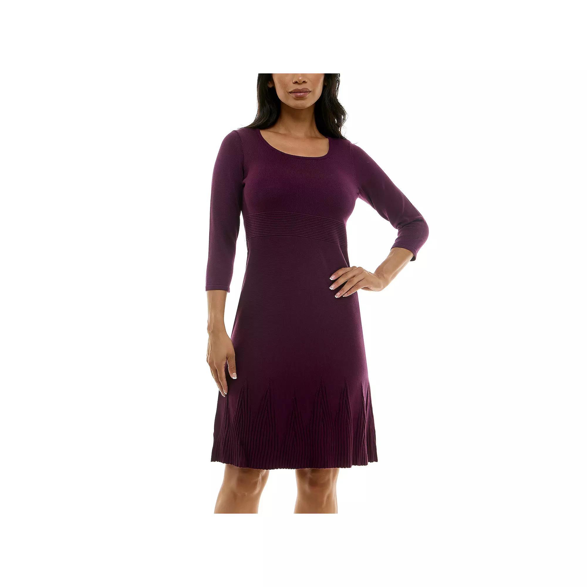 Women's Nina Leonard Elbow Sleeve Fit-&-Flare Dress, Size: Large, Black Plum Product Image