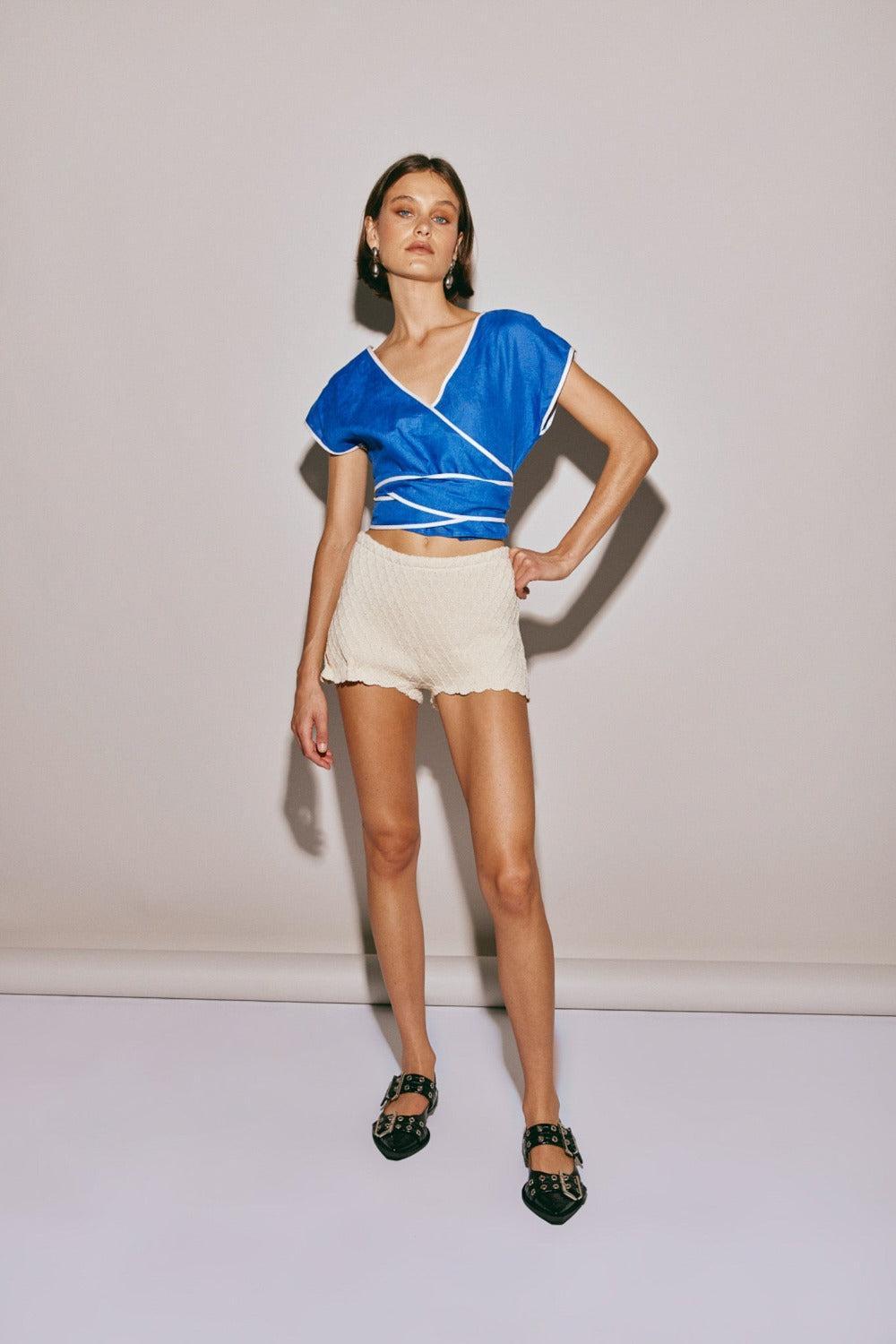 Sea Glass Linen Wrap Top Blue Product Image