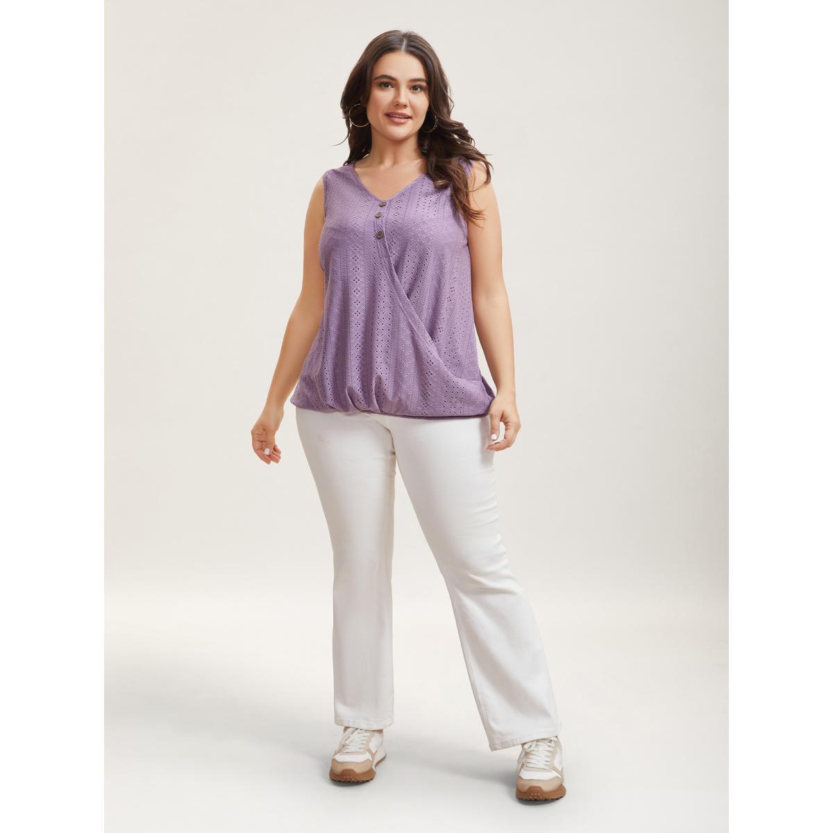 Plus Size Textured Button-Front Vest Women Mauve Casual Overlapping V-neck Everyday Tank Tops Camis BloomChic 22-24/3X Product Image