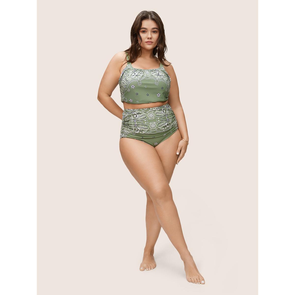Plus Size Ruched Bandana Print High Rise Swim Bottom Women's Swimwear Moss Beach Non High stretch Skinny High Rise Curve Swim Bottoms BloomChic 18-20/2X Product Image