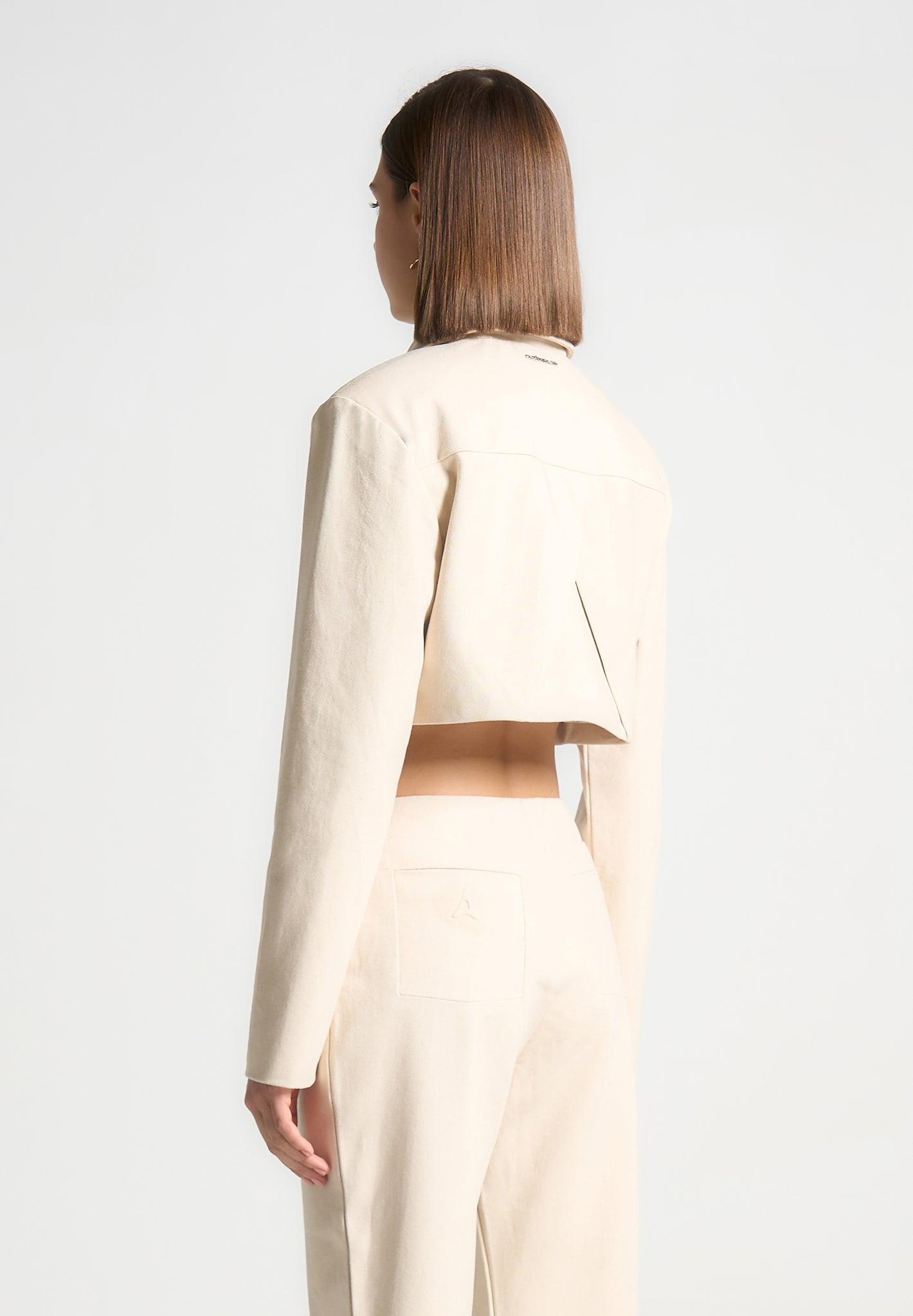 Wide Shoulder Cropped Denim Jacket - Cream Female Product Image
