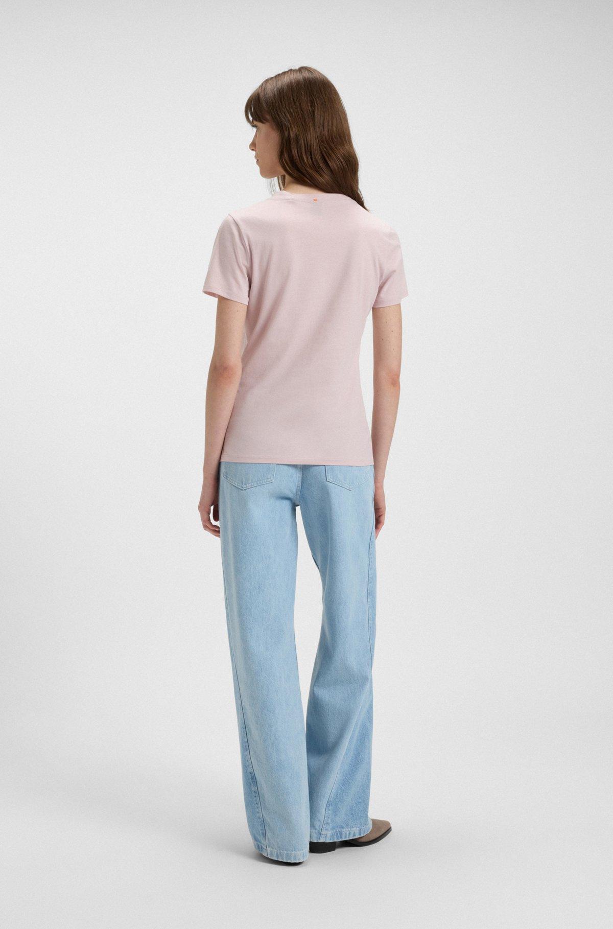 BOSS - Cotton T-shirt with contrast logo stripe - Light Purple Product Image