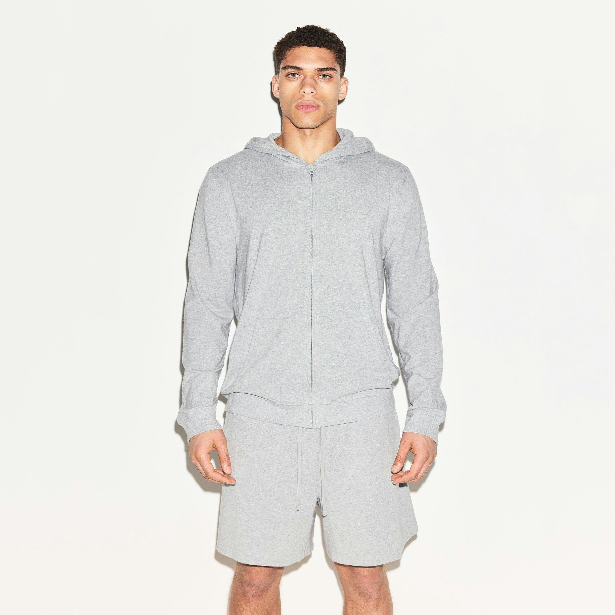 JERSEY LOUNGE MENS ZIP UP HOODIE | HEATHER GREY Product Image