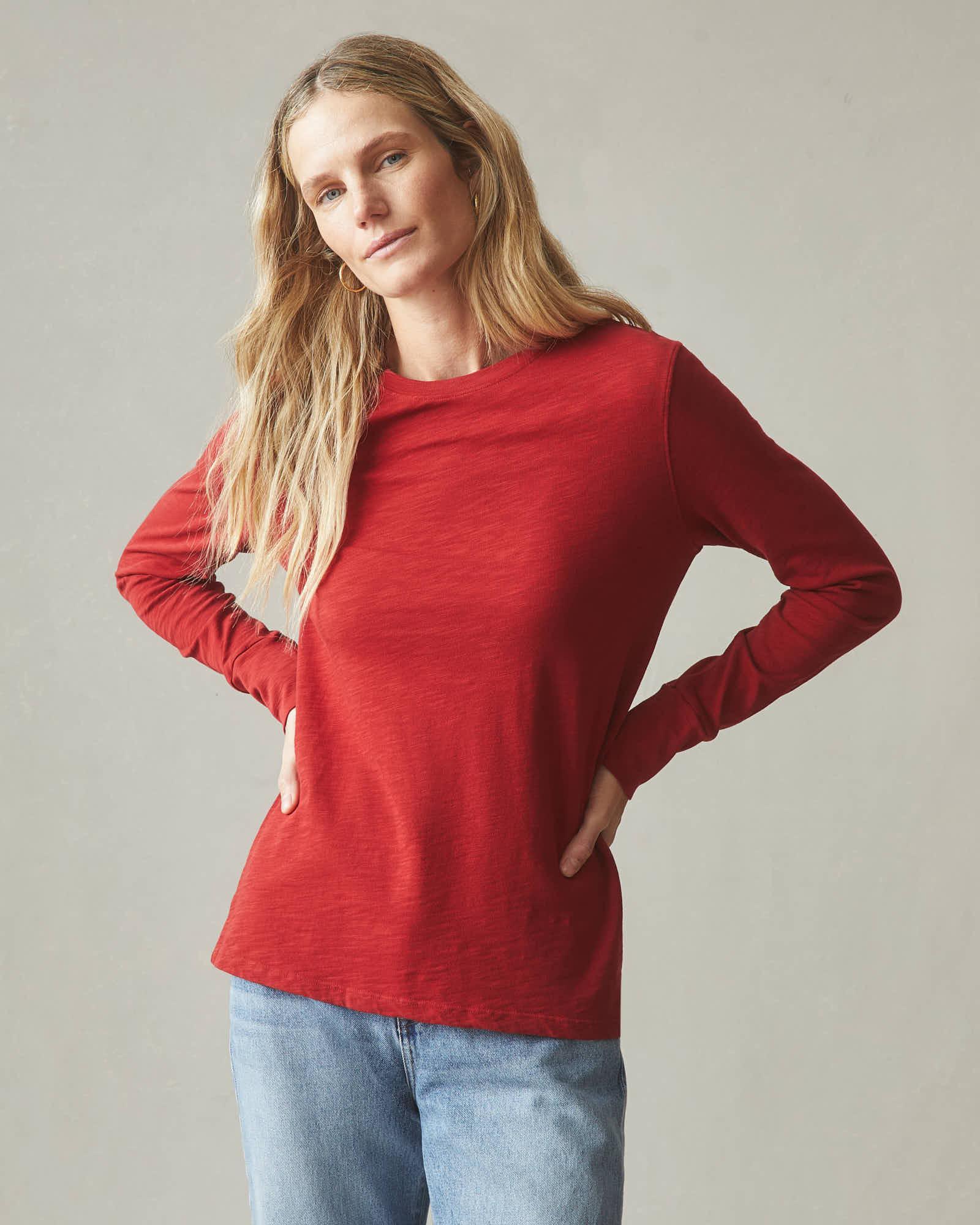 Premium Slub Crew Tee Long Sleeve - Real Red Female Product Image