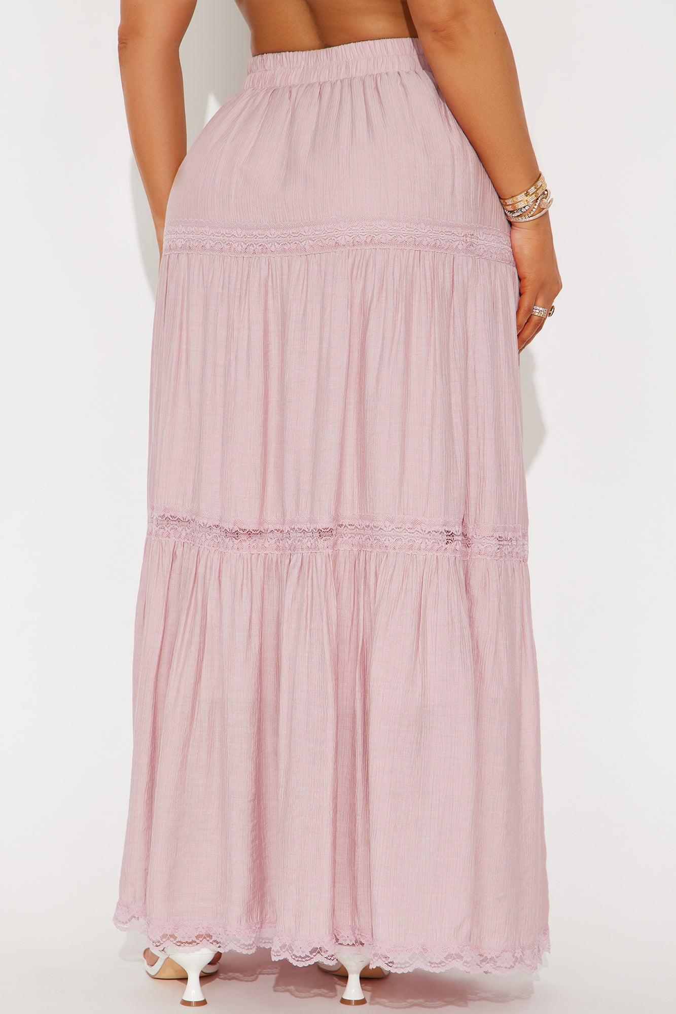 Natalia Tiered Gauze Maxi Skirt - Pink Product Image