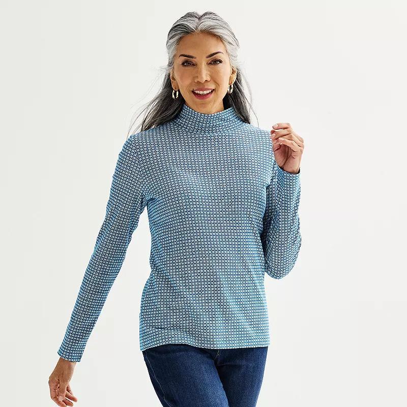 Women's Croft & Barrow® Essential Long-Sleeve Mockneck Top, Size: XXL, Ivory Nest Cardinals Product Image