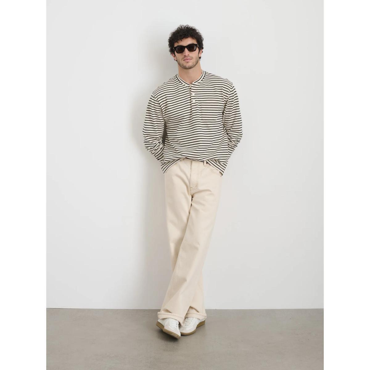 Alan Striped Henley Natural Black Product Image
